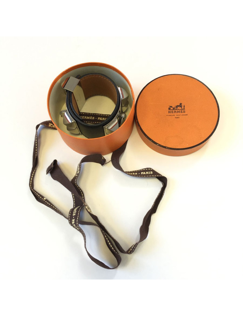 HERMES "Fido" cuff size S black box leather