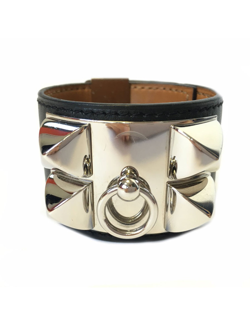 HERMES "Fido" cuff size S black box leather