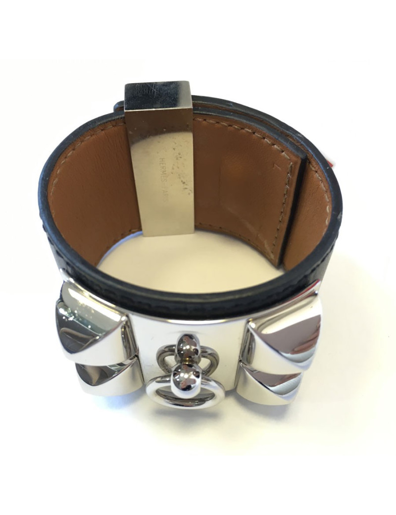 HERMES "Fido" cuff size S black box leather