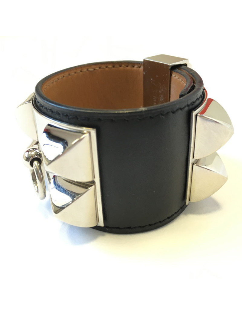 HERMES "Fido" cuff size S black box leather