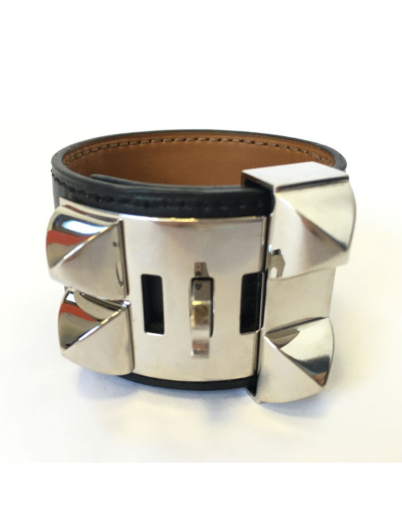 HERMES "Fido" cuff size S black box leather