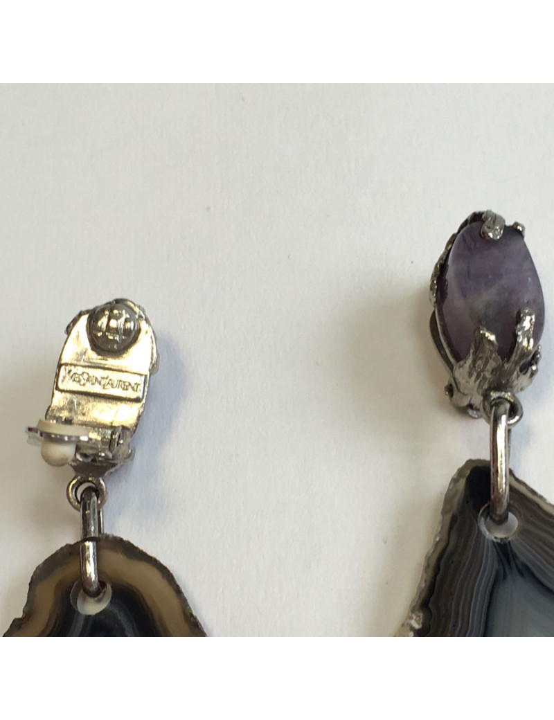 xxx Boucles d'oreille clips YVES SAINT LAURENT en pierre violette