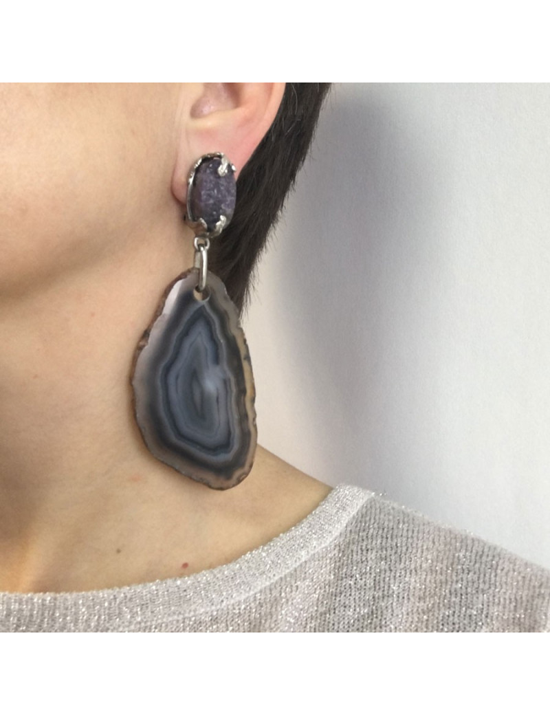 xxx Boucles d'oreille clips YVES SAINT LAURENT en pierre violette