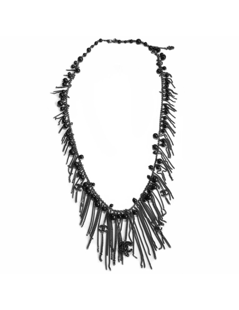 CHANEL Black Pearl Necklace and silver strings