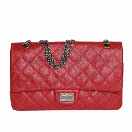 2.55 CHANEL red caviar leather bag