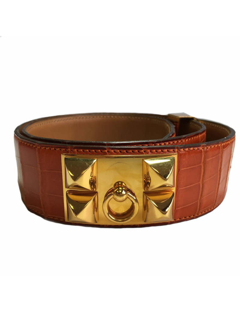 Ceinture HERMES CDC  t 76 en crocodile orange