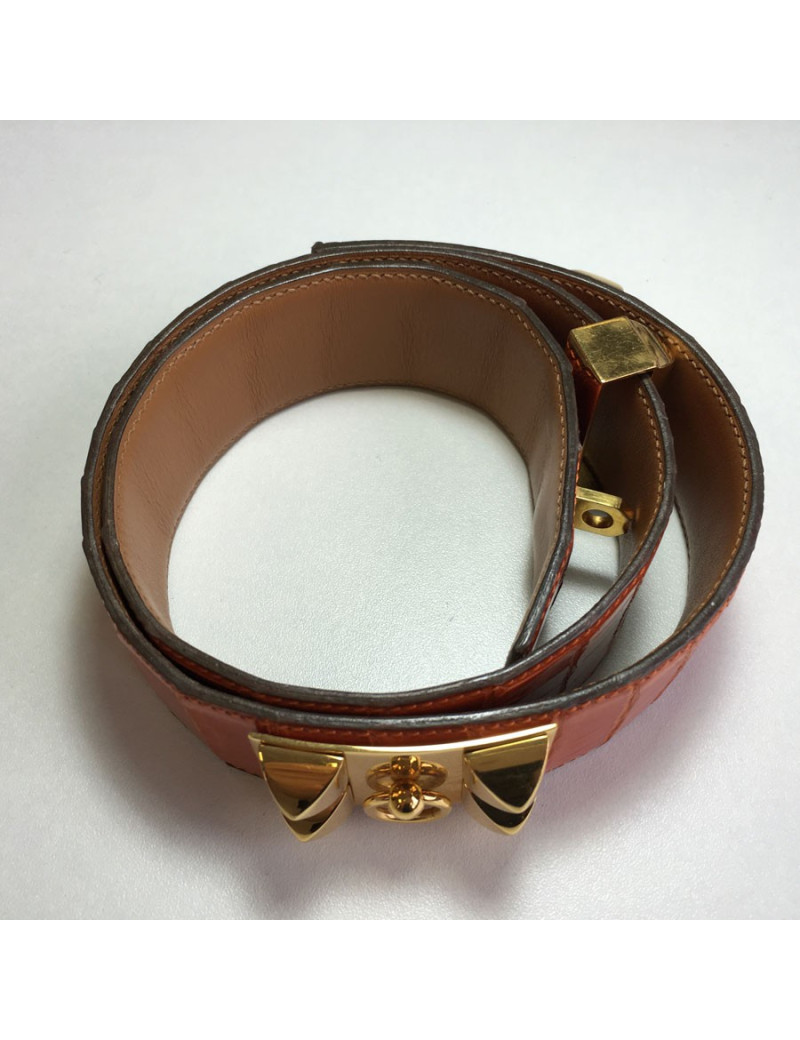 Ceinture HERMES CDC  t 76 en crocodile orange