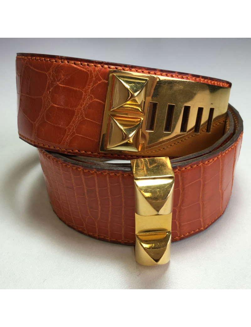 Ceinture HERMES CDC  t 76 en crocodile orange