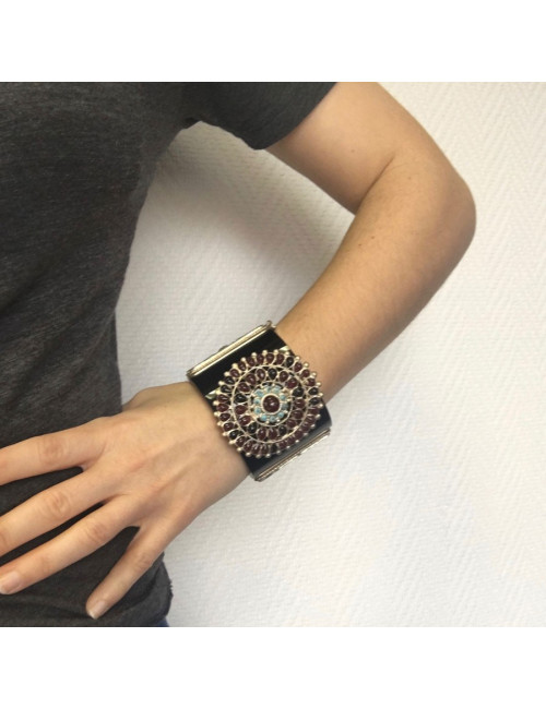 CHANEL Byzantine cuff  bracelet in black resin, gilded metal and colored molten glass 