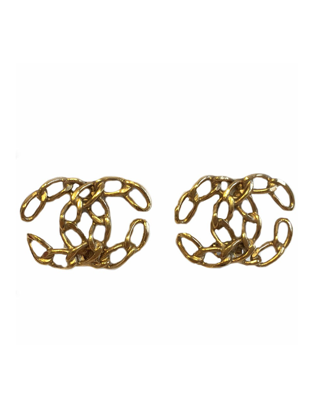 Boucles d'oreille Clips CHANEL CC en métal doré