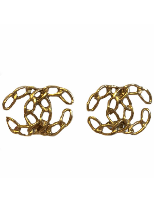 Boucles d'oreille Clips CHANEL CC en métal doré