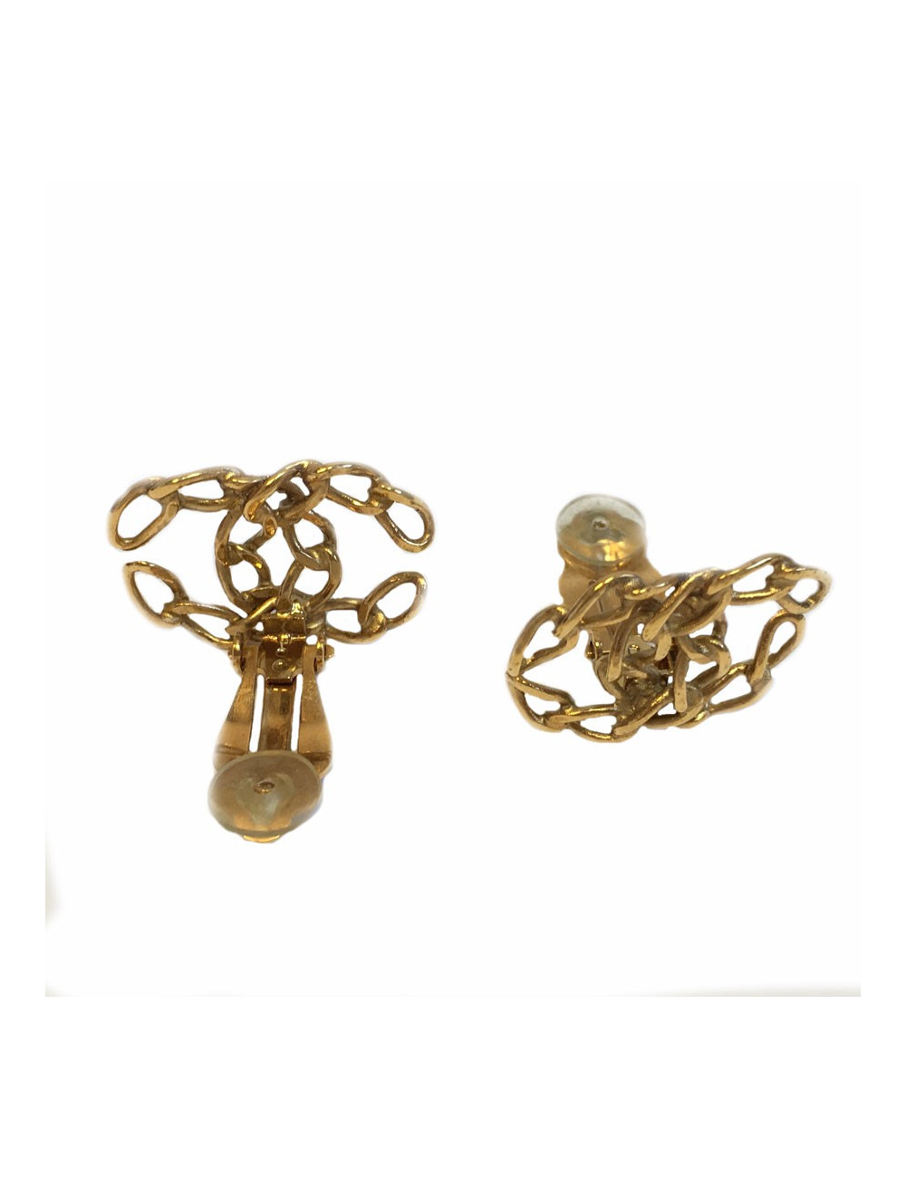 Boucles d'oreille Clips CHANEL CC en métal doré