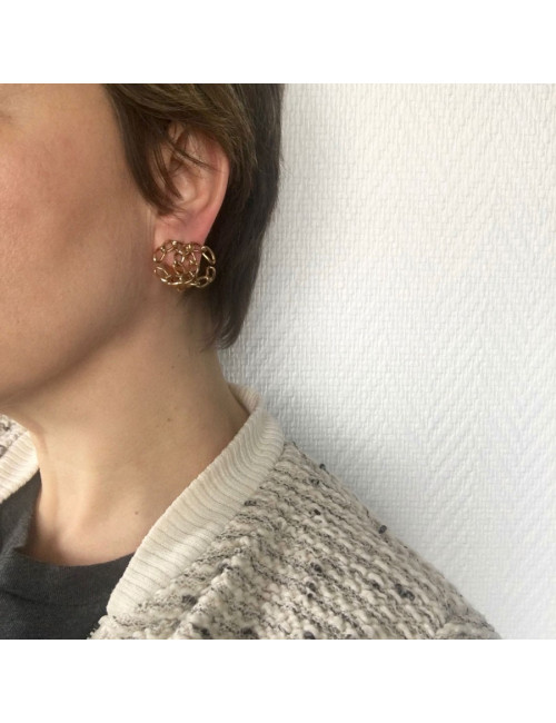 Boucles d'oreille Clips CHANEL CC en métal doré