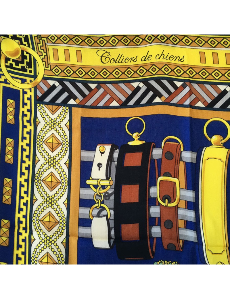 HERMES shawl 'Collier de chien' in blue and yellow cashmere and silk
