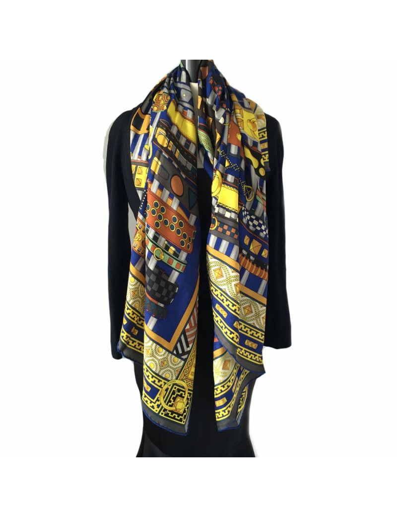 HERMES shawl 'Collier de chien' in blue and yellow cashmere and silk