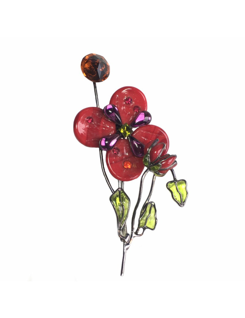 xxx Broche LOULOU de la FALAISE en pâte de verre rouge et verte