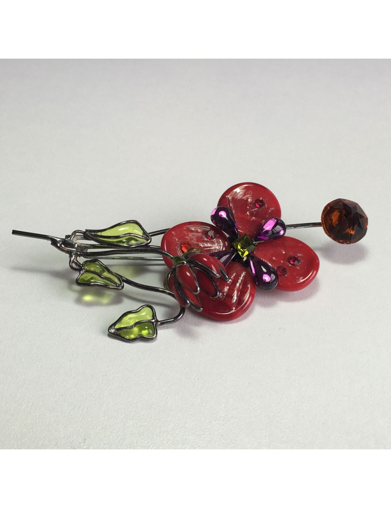 xxx Broche LOULOU de la FALAISE en pâte de verre rouge et verte