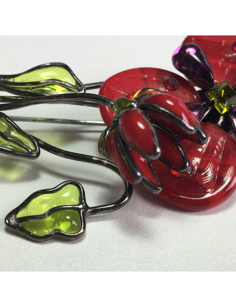 xxx Broche LOULOU de la FALAISE en pâte de verre rouge et verte