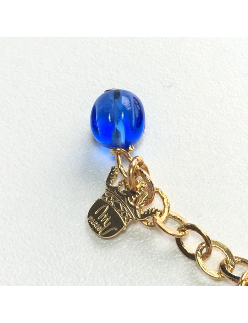 Bracelet MARGUERITE de VALOIS chaîne en métal doré et pâte de verre dans les tons bleus