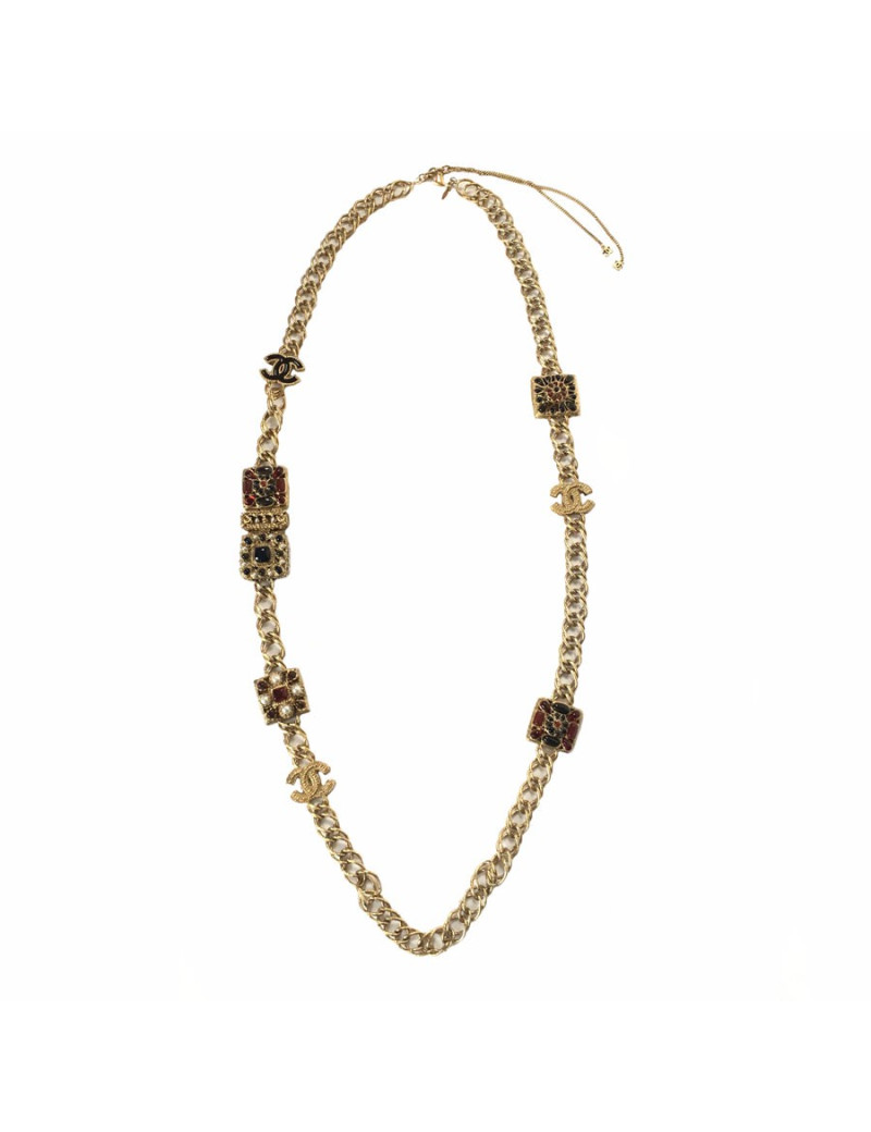 CHANEL 'Paris-Byzance' Couture Gilt Metal Necklace, CC and Molten Glass