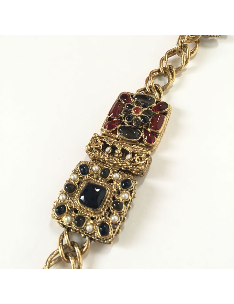 CHANEL 'Paris-Byzance' Couture Gilt Metal Necklace, CC and Molten Glass