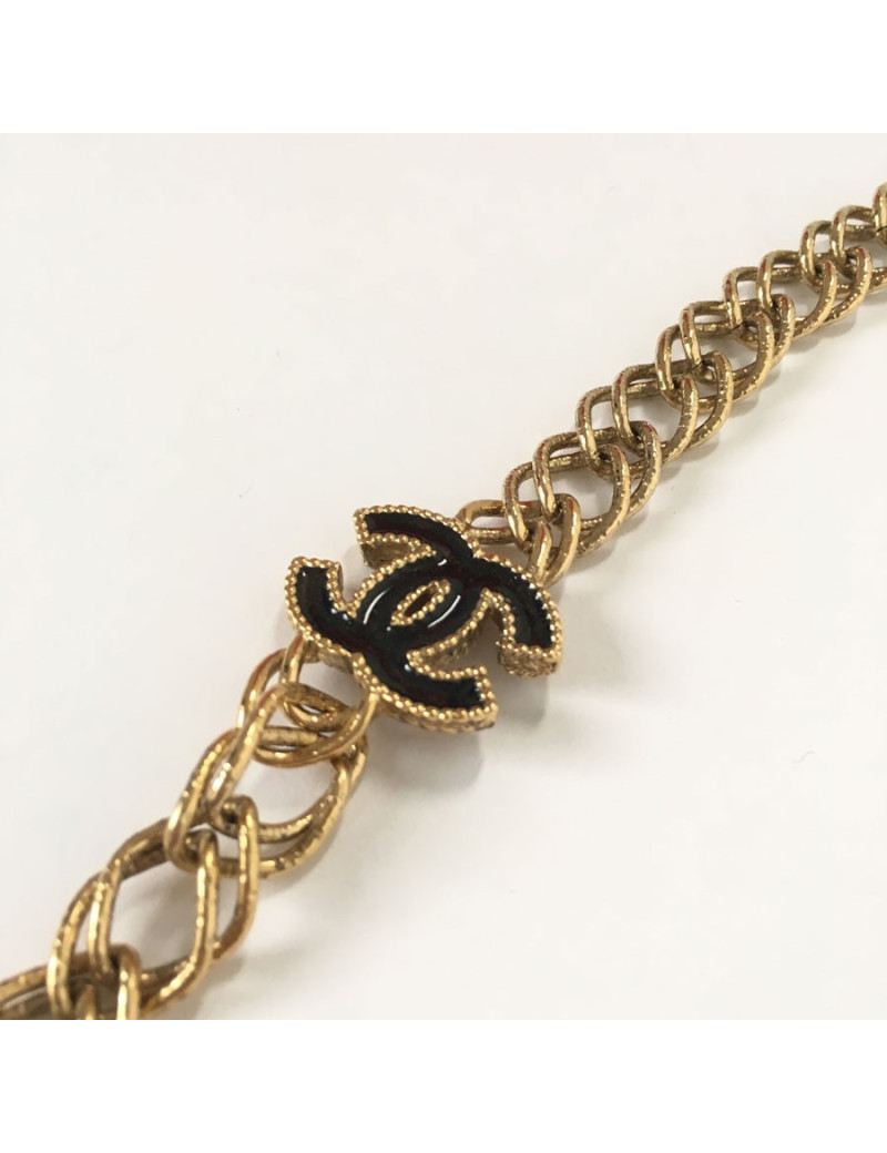 Sautoir  "Paris-Bombay " CHANEL en métal doré, CC et pâte de verre multicolore