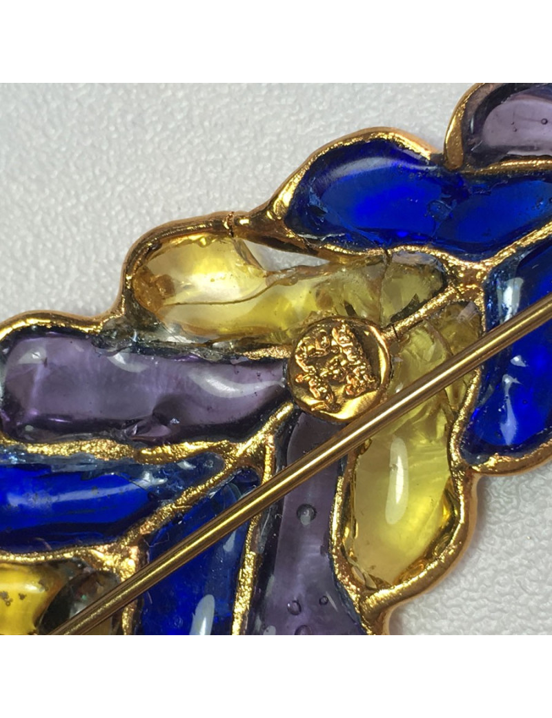 xxx Broche LOULOU de la FALAISE  "plume de paon" en pâte de verre multicolore