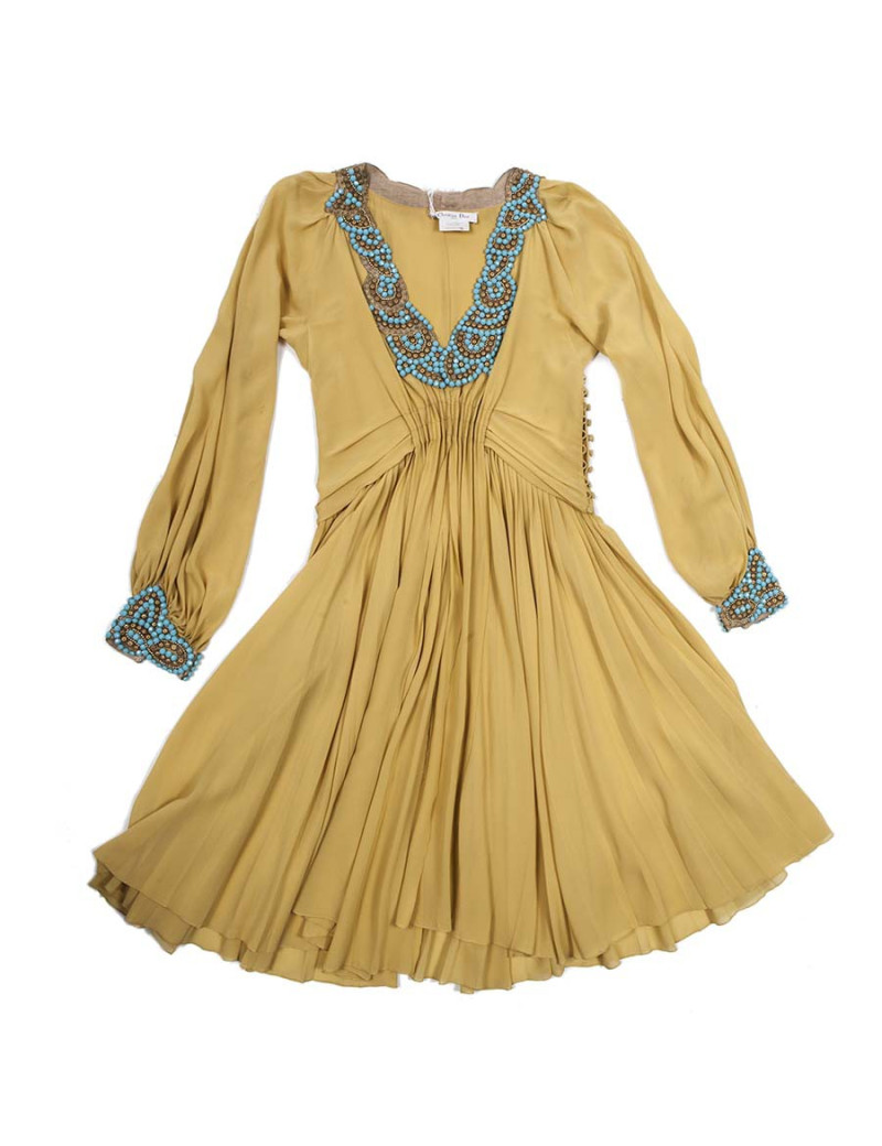 Robe CHRISTIAN DIOR  en soie moutarde T38