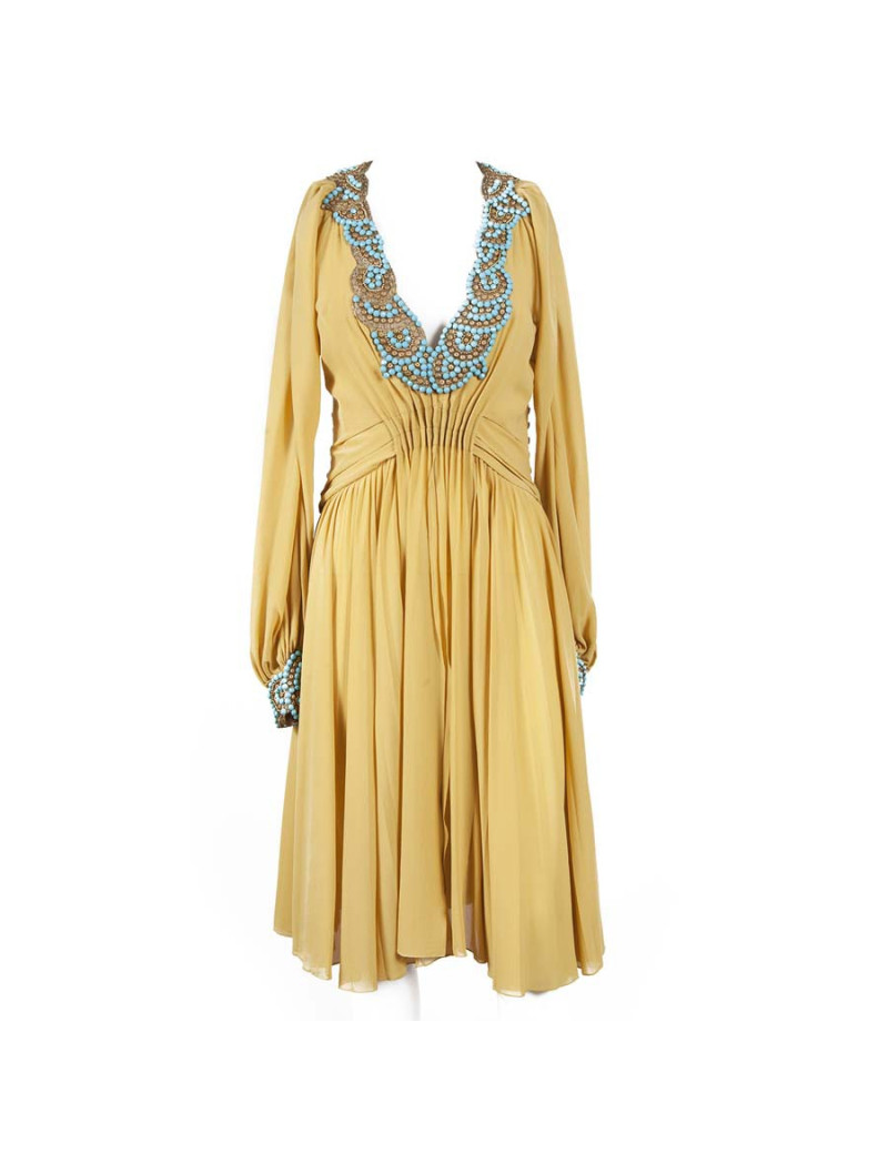 Mustard silk T38 dress CHRISTIAN DIOR