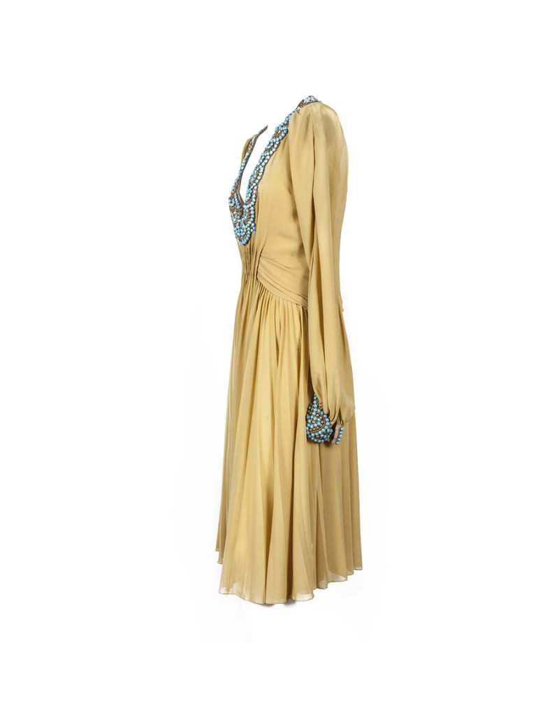 Mustard silk T38 dress CHRISTIAN DIOR