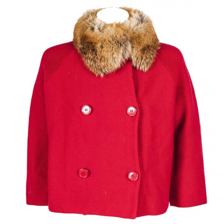 CHRISTIAN DIOR T36 red wool and fur jacket