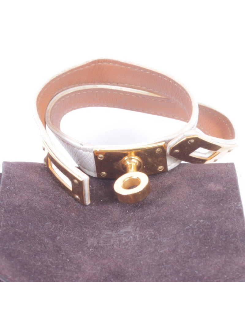Bracelet 'Kelly double tour' cuir beige