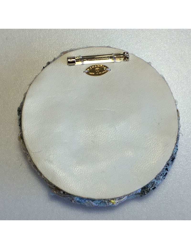 Camellia in multicolor tweeds CHANEL brooch