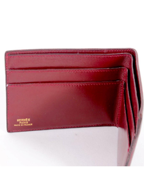 Porte-cartes HERMES en cuir box rouge H