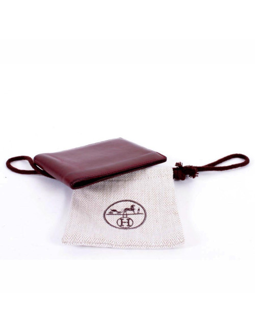 Porte-cartes HERMES en cuir box rouge H