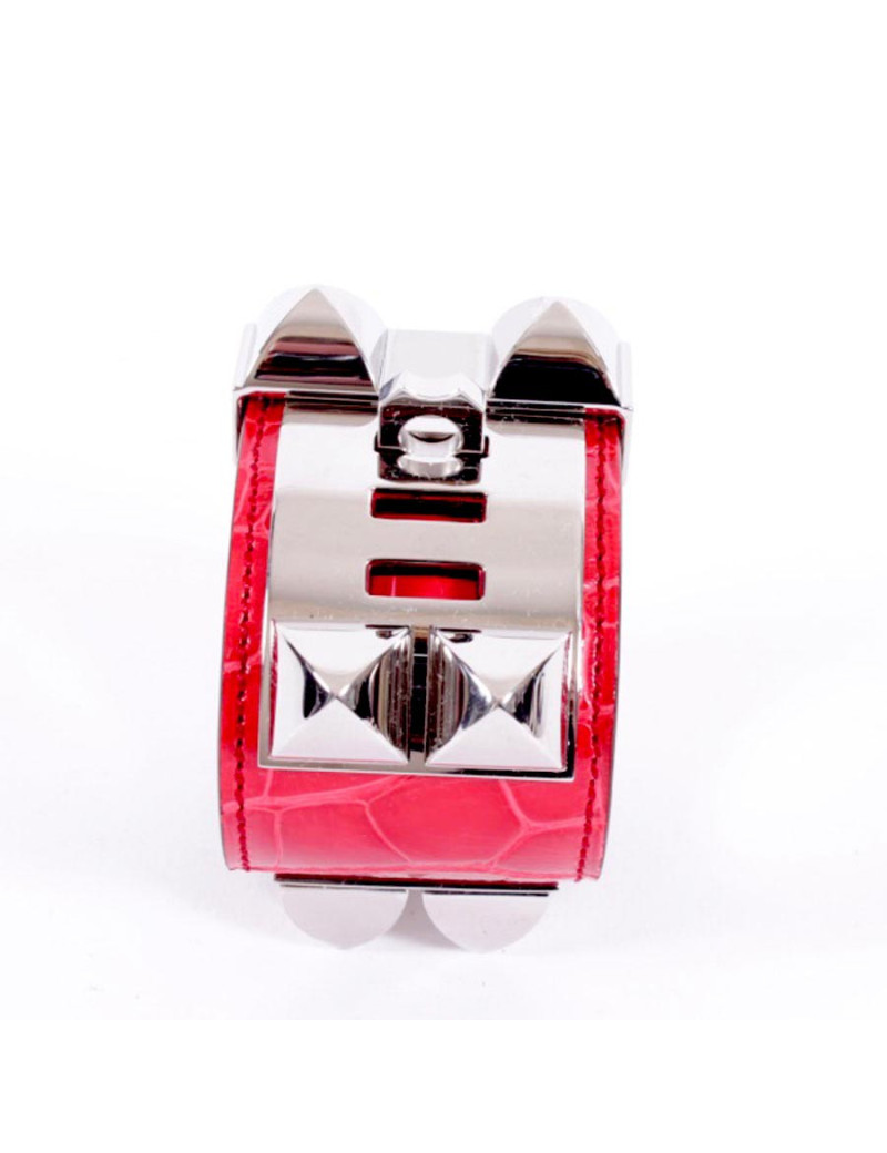 Manchette CDC Médor HERMES en crocodile coquelicot