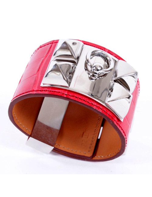 Manchette CDC Médor HERMES en crocodile coquelicot