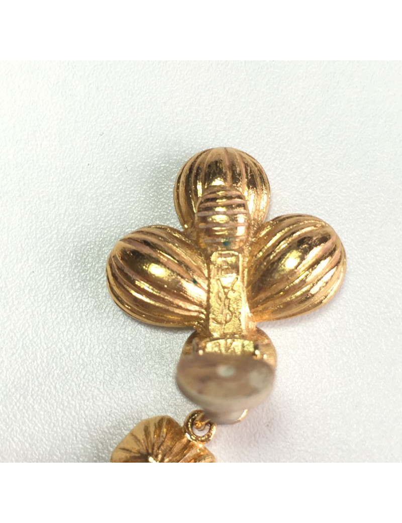 xxx Boucles d'oreille clips pendants YSL YVES SAINT LAURENT en métal doré