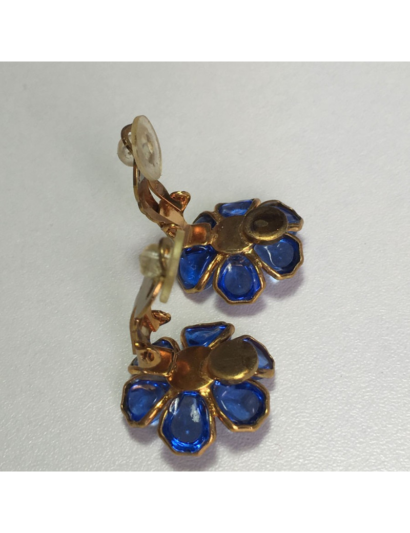 MARGUERITE of VALOIS clips blue glass paste earrings