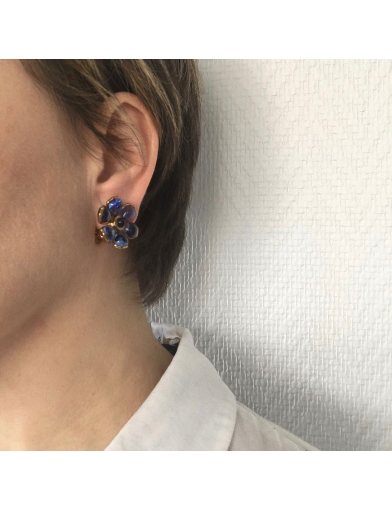MARGUERITE of VALOIS clips blue glass paste earrings
