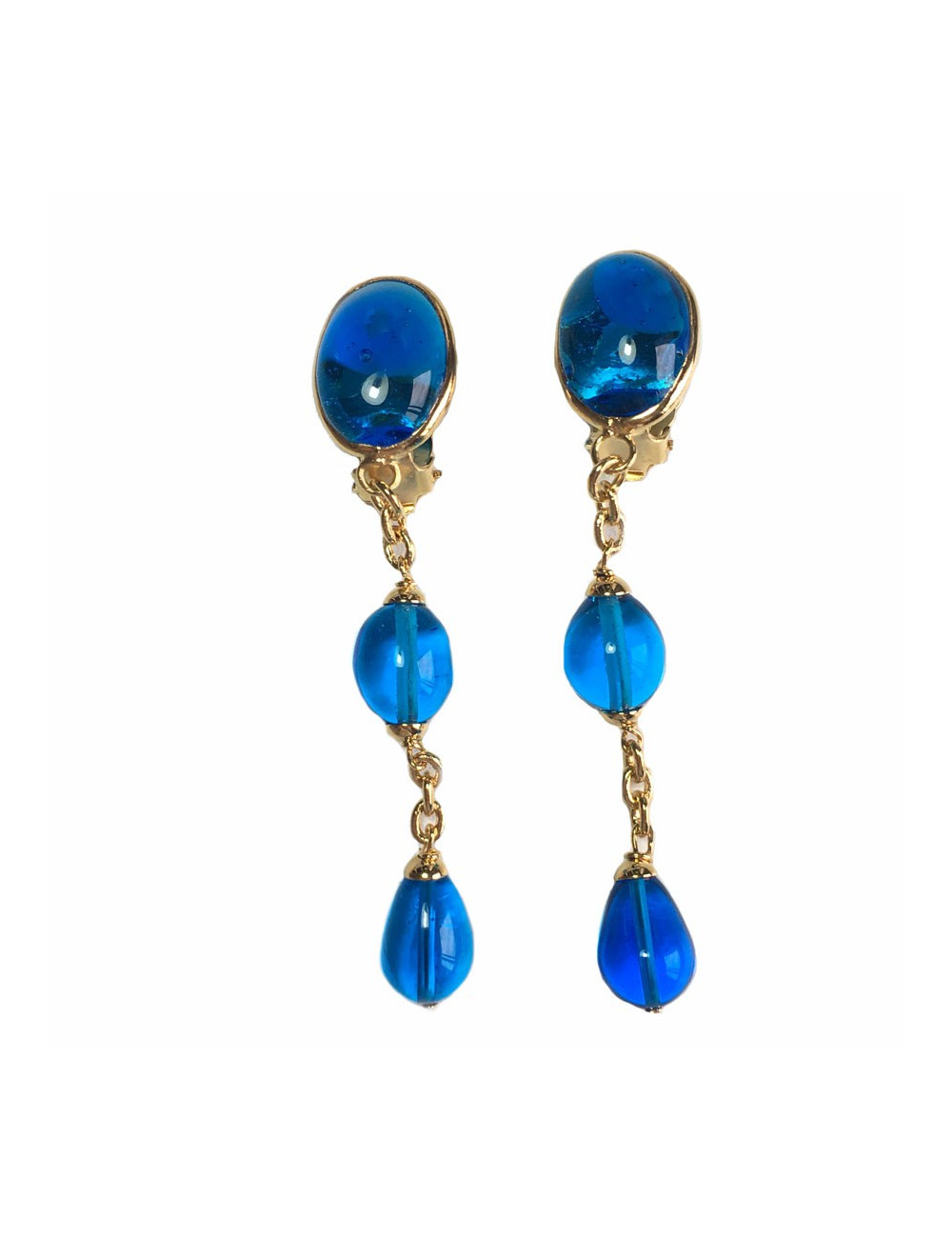 Boucles d'oreille clips MARGUERITE de VALOIS  en pâte de verre bleue