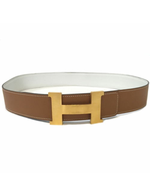 xxx Ceinture HERMES réversible blanc et gold T90