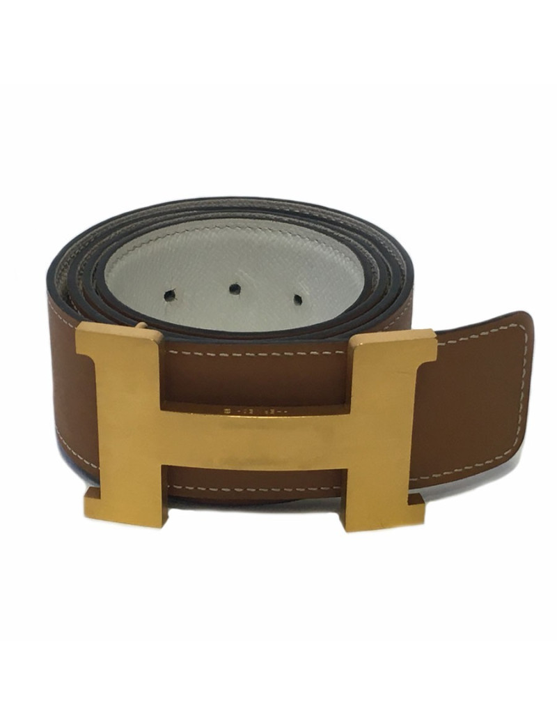 Belt HERMES reversible gold and white T90