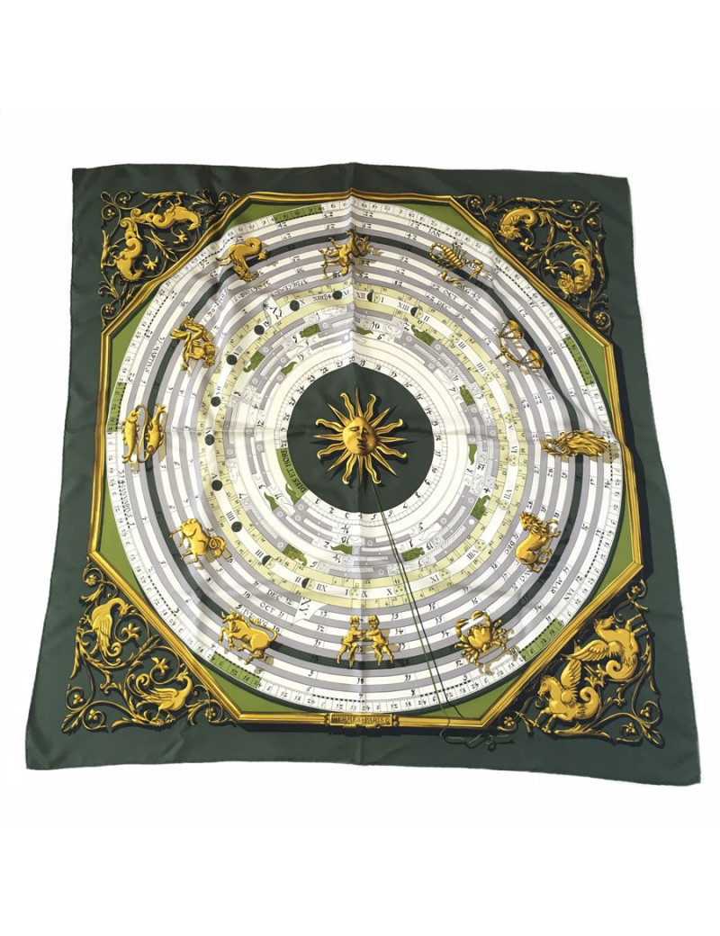 Hermès "Dies and Hore" Silk dark green