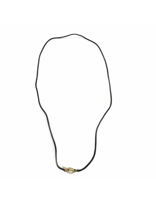 Collier HERMES en or et cordon en tissu noir