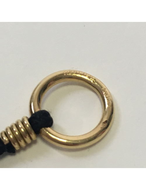 Collier HERMES en or et cordon en tissu noir