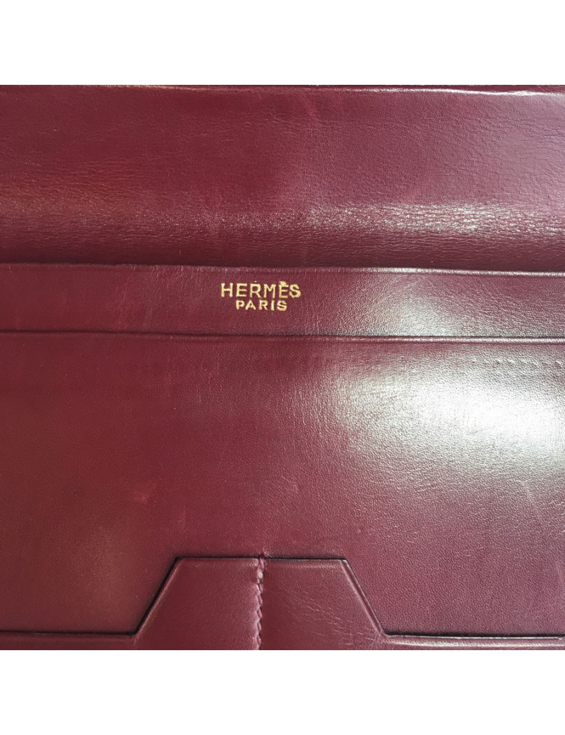  Pochette à courrier HERMES en cuir bordeaux vintage
