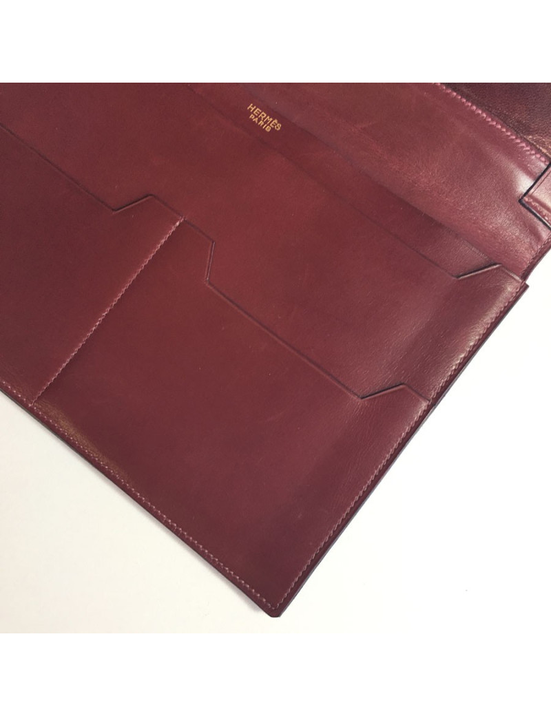 Pochette à courrier HERMES en cuir bordeaux vintage