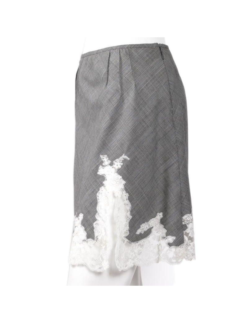 Jupe CHRISTIAN DIOR T38 tissu Prince de Galles et dentelle 