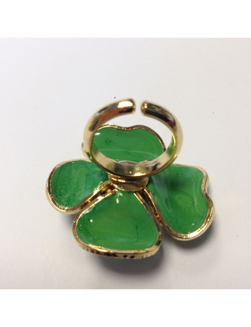 Bague trèfle à 4 feuilles MARGUERITE de VALOIS en pâte de verre verte